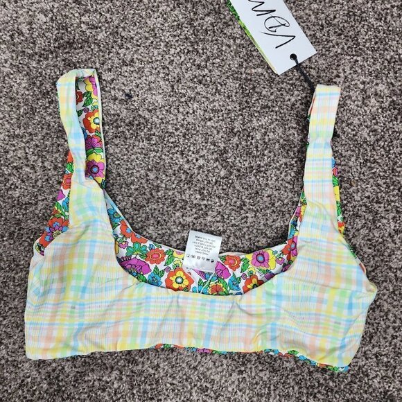 NWT VDM The Label Kasia Reversible Bikini Top 60s Floral/Pastel Tartan Small - Picture 12 of 14